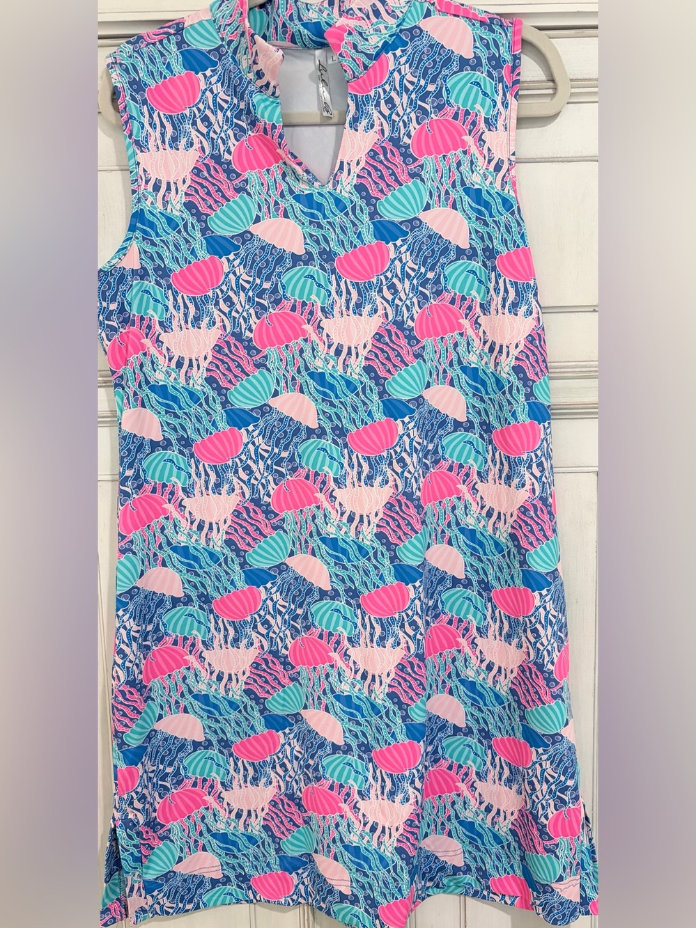 PRELOVED SZ L Lulu B Sleeveless Jellyfish Print tunic/mini dress in Pink & Teal